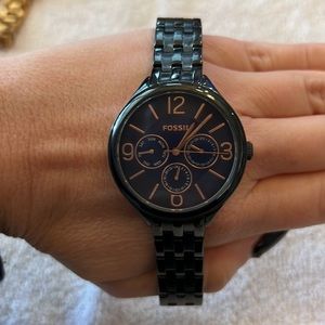 Woman’s Cobalt Blue and Rose Gold Fossil Watch